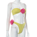 Women's Summer Sexy Solid Color Crop Strapless Flower Slim Fit Briefs Set