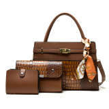 Retro Ladies One-Shoulder Portable Messenger Bag High-grade Texture Crocodile Pattern Three-Piece Combo Bag