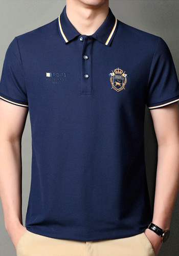 Men's Short Sleeve Business T-Shirts Turndown Collar Embroidered Tops Polo Shirts Casual Shirt