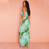 Women's Summer Fashion Print Chic Slim Low Back Strap Dress