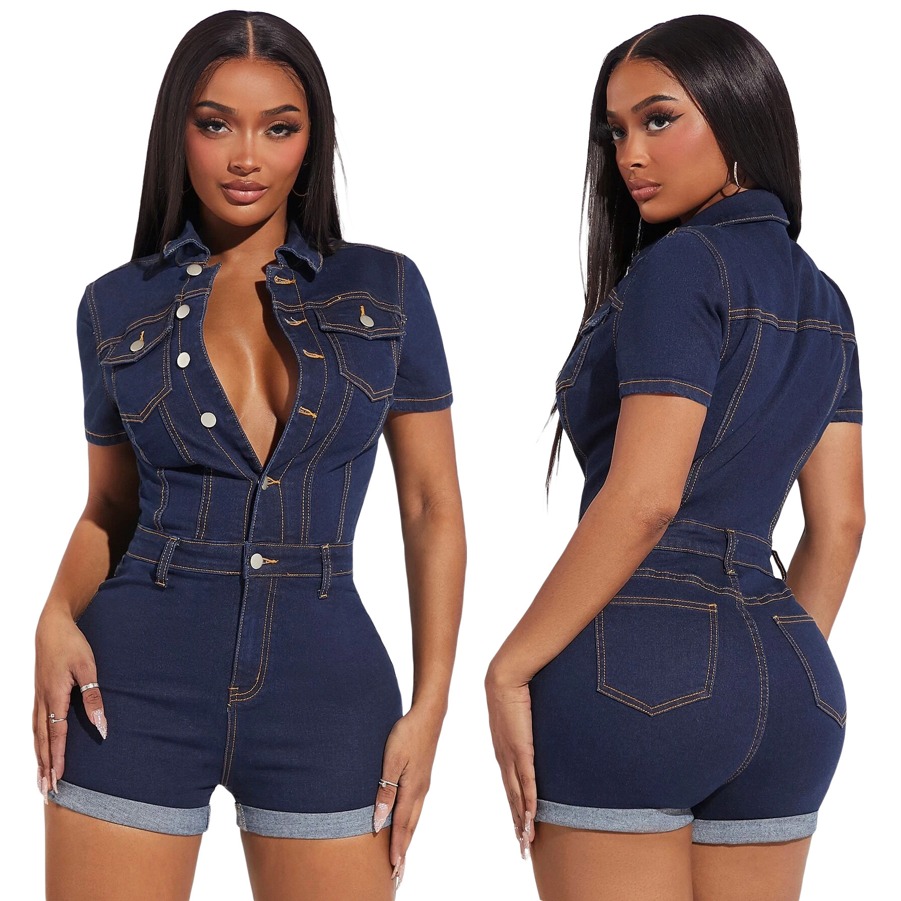 Buy HI-FASHION Jumpsuit Embroidered Denim Dress for Women S Blue at  Amazon.in