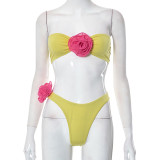 Women's Summer Sexy Solid Color Crop Strapless Flower Slim Fit Briefs Set