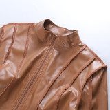 short coat women's spring long-sleeved ultra-short zipper leather coat