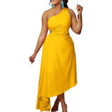 One Shoulder Cutout Solid Irregular Plus Size Dress