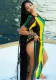 Women's summer short-sleeved striped color-block slit dress
