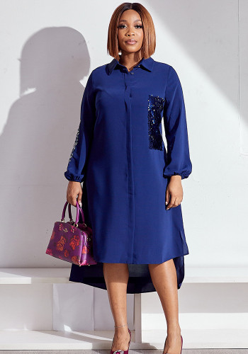 Langärmliges Maxi-Poloshirtkleid mit unregelmäßigen Pailletten für Damen