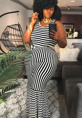 Sexy Slim Stripe Patchwork Plus Size Tank Dress Vestido de maternidad