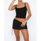 Women's Solid Ruched Elastic Sport Casual Pocket Cargo Skirt