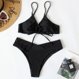 Solid Strappy Sexy Bikini Two Pieces Swimsuit Lace Up Swimwear