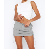 Women's Solid Ruched Elastic Sport Casual Pocket Cargo Skirt