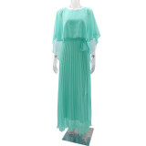 Chic Solid Color Shawl Evening Dress High Waist Womens Chiffon Pleated Dress