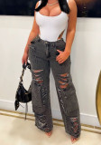 Spring Summer Fit Casual Jeans Ripped Cargo Denim Pants