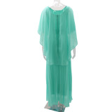 Chic Solid Color Shawl Evening Dress High Waist Womens Chiffon Pleated Dress