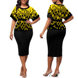 Sexy Fashion Digital Printing Short Sleeve Round Neck Women's Dress