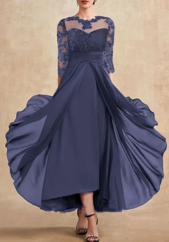 Kleid Chiffon Patchwork Spitze Ausschnitt Langes Kleid Brautjungfer Abendkleid Damenkleid