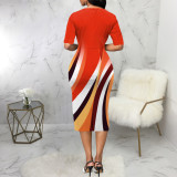 Sexy Fashion Digital Printing Short Sleeve V-Neck Ladies Dress