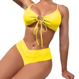 Solid Strappy Sexy Bikini Two Pieces Swimsuit Lace Up Swimwear