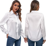 Sexy Fashion Solid Color Long Sleeve Shirt Satin Blouse