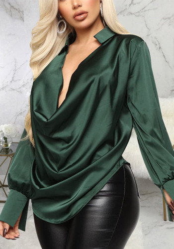 Blusa de satén de mujer elástica de color sólido de moda sexy