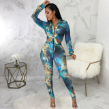 Women Casual Printed Long Sleeve Top and Pants Two-Piece Set