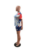 Women Printed Casual Short Sleeve Top and Shorts Two-Piece Set