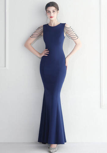 Elegantes, perlenbesetztes Maxi-Meerjungfrau-Abendkleid für Damen