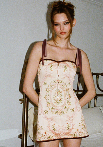 Sling-Bowknot-Vintage-Bodycon-Kleid, Sommerkleid mit Print für Damen