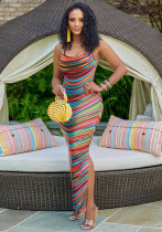 Women's Spring Summer Sleeveless Colorful Positioning Print Slit Dress