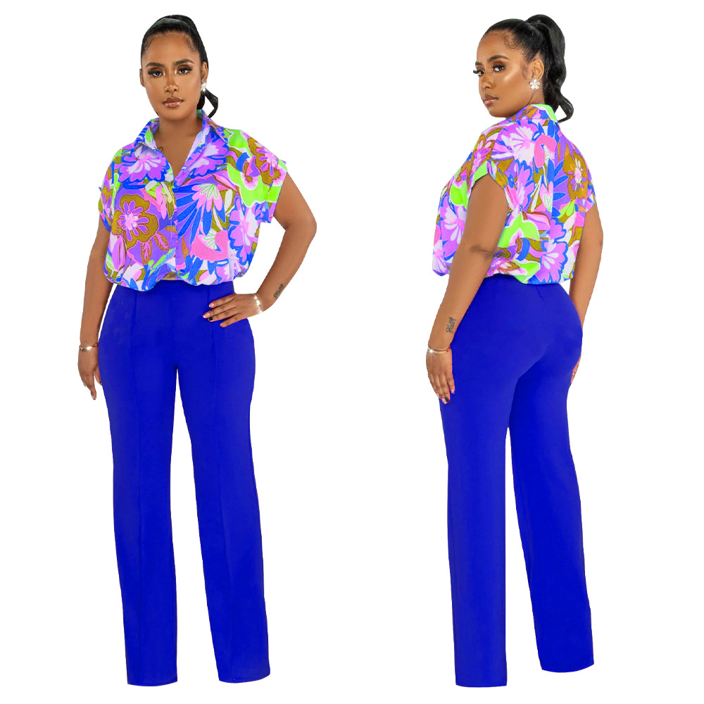 Women's Fashion Summer Printed Shirt Straight Leg Pants Suit For Women -  The Little Connection