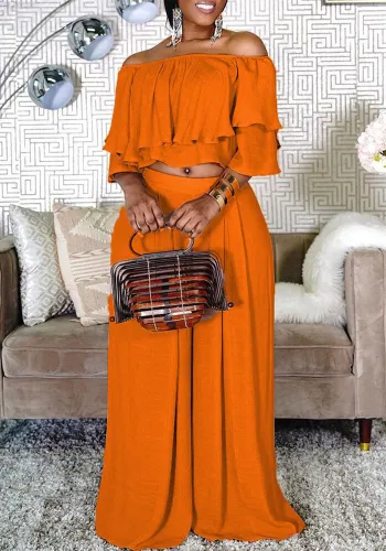 Sexy Off Shoulder Ruffle Plus Size Crop Pant Leg Library Women's Suits