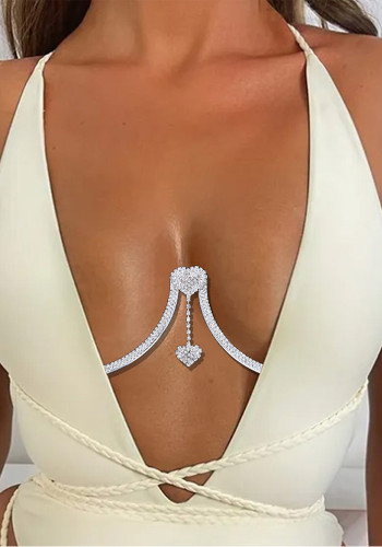 Accesorios para el cuerpo, colgante de diamantes de imitación de doble corazón, soporte para el pecho, cadena para el cuerpo a la moda para mujer, cadena de joyería