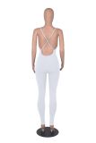 Women's Solid Color Rib Sling Deep V Tank with Chest Pad Casual Yoga Jumpsuit Ladies