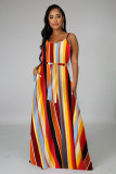 Trendy Loose Plus Size Printed Stripe Strap Dress