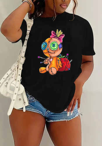 T-shirt casual da donna con stampa di cartoni animati a manica corta