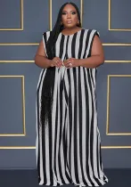 Sexy Plus Size Print Striped Leopard Wide-Leg Jumpsuit
