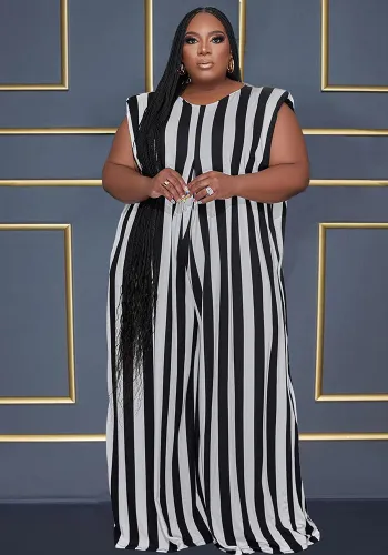 Sexy Plus Size Print Striped Leopard Wide-Leg Jumpsuit