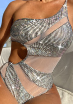 One-piece swimsuit Fabric glitter One-shoulder swimsuit
