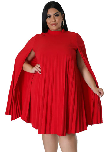Vestido plisado de talla grande de color sólido suelto versátil informal de moda para mujer