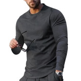 Men's Long Sleeve Round Neck Solid Color Top Basic T-Shirt