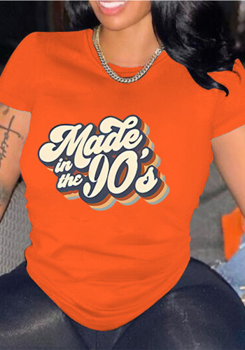 Camiseta de mujer con cuello redondo y estampado de letras de talla grande