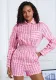Women's Stripe Pocket Turndown Collar Zipper Long Sleeve Short Jumpsuit