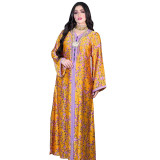 Abaya Muslim Fashion Print Beaded Dress Dubai Jalabiya For Women