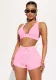 Ladies Fashion Sexy Solid Color Denim Two-Piece Shorts Set