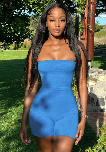 Women Summer Ladies Solid Color Sexy Strapless Tight Fitting Jumpsuit