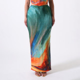 Women's Summer Casual Painted Print Slim Bodycon Maxi Skirt