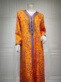 Abaya Muslim Fashion Print Beaded Dress Dubai Jalabiya For Women