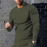 Herren-T-Shirt mit langen Ärmeln und Rundhalsausschnitt, einfarbig, Basic-T-Shirt