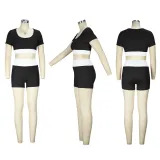 Fitness Women's Sexy Color Contrast U-Neck Short-Sleeved Crop Yoga Top Shorts Two-Piece Set