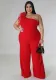 Plus Size Ladies One Shoulder Mesh Wide Leg Pants