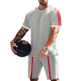 Men's Summer Pullover Patchwork Short Sleeve Shorts Men's Casual Round Neck Loose T-Shirt Set